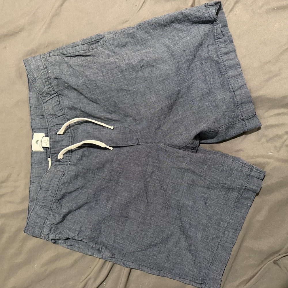 H&M Shorts Mens 33 Blue Chino Drawstring Elastic Waist Lightweight Summer Casual